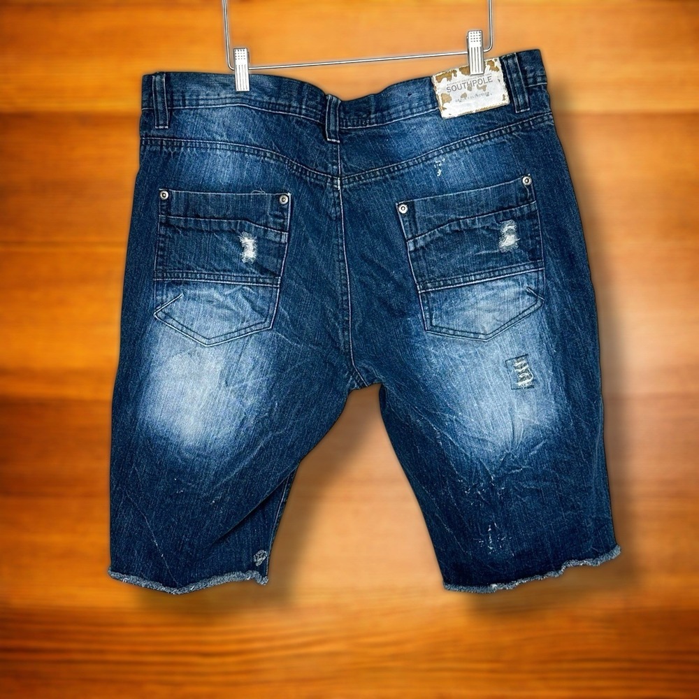 Vintage Southpole Shorts Mens 38 Distressed Blue Denim Streetwear Y2K Hip Hop